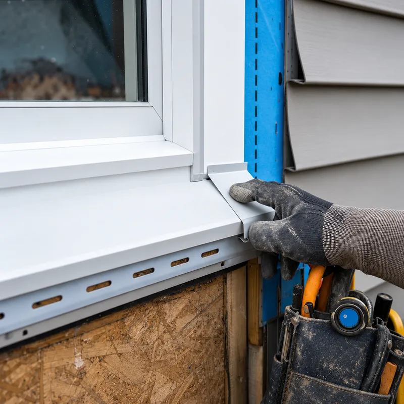 Correctly installed window flashing with clean J-channel and trim integration