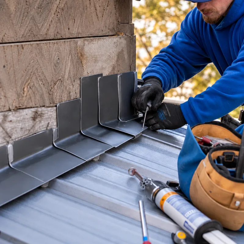 Properly installed step flashing and counterflashing along a roof sidewall transition